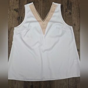 * White Sleeveless Top with Gold Accent, Sz L,‎ Silky Feel, Flowy, Work,